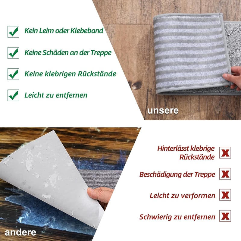 BEQHAUSE Csúszásmentes Lépcsőszőnyeg 22x70cm Gumis Háttal, 15db Szett