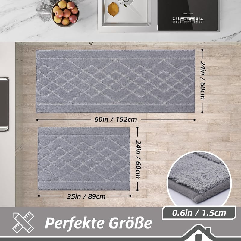 BEQHAUSE Konyhai Futóanyag 2 db, Csúszásmentes Mosható Szőnyeg 60x89+60x152cm