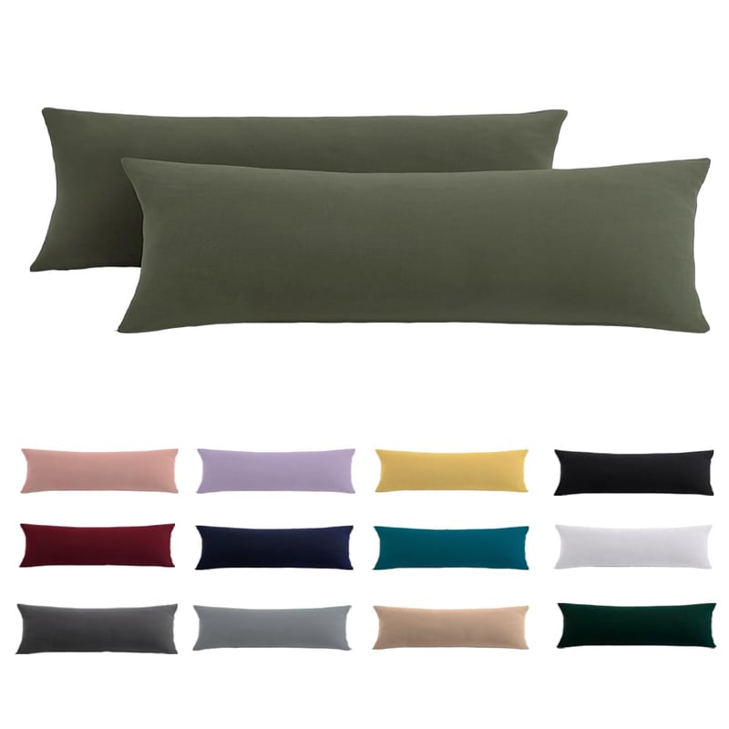 Beqnat jastučnica za bočno spavanje 40x145 cm, 2 komada - Maslinasto zelena jastučnica s patentnim zatvaračem, 100% mikrovlakna, hipoalergena