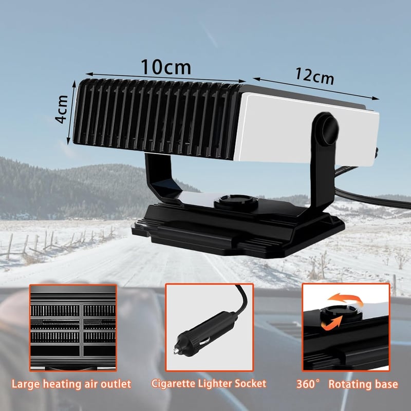 Berelin 12V 150W autófűtő és hűtőventilátor 360° forgatható talppal