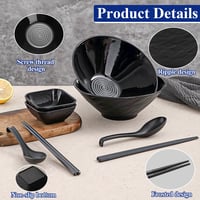 Súprava mís na ramen Berglander 2 x 1200 ml s miskami na dip, paličkami a lyžicami, nerozbitný plast na rezancové polievky pho, udon, wonton 4