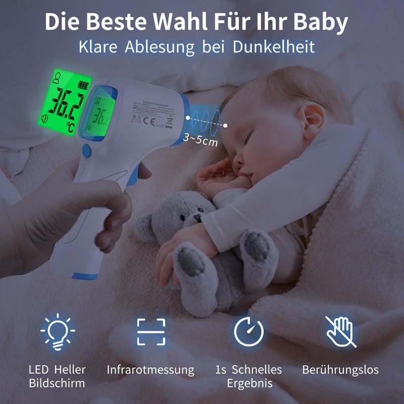 BerkeMed Érintésmentes Infravörös Lázmérő Homlokra Babáknak és Felnőtteknek