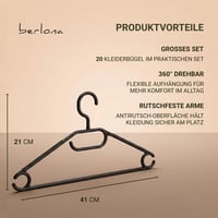 Berlona 20 db forgatható akasztó, csúszásmentes, helytakarékos fekete 2