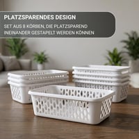 Berlona Kaja set košara za pohranu, 8 komada, 20 x 10 x 5 cm, bijele, organizator za ladice, kuhinja i kupaonica, fleksibilna plastika, otvoren dizajn 3