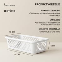 Berlona Kaja set košara za pohranu, 8 komada, 20 x 10 x 5 cm, bijele, organizator za ladice, kuhinja i kupaonica, fleksibilna plastika, otvoren dizajn 2