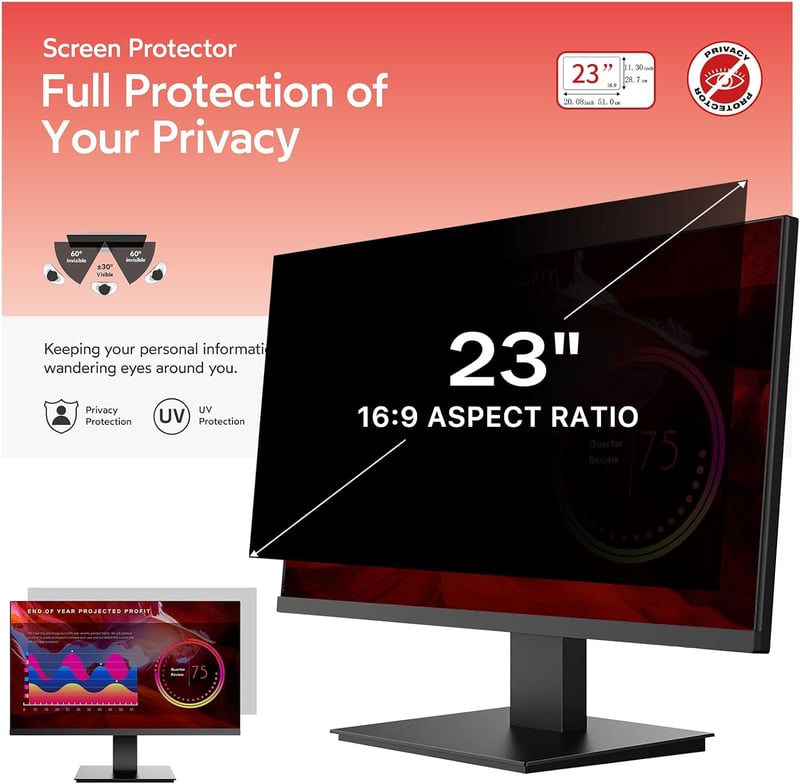 BERSEM 23 Inch Monitorszűrő Privát Képernyővédelem Anti-Glare Kékfény Filter