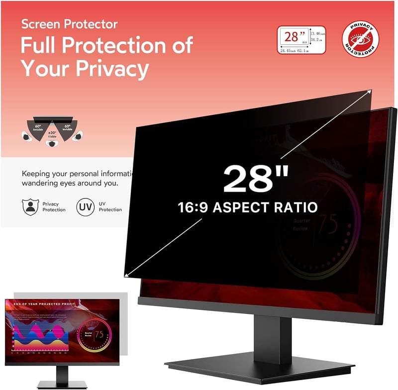 BERSEM 28" Monitor Adatvédelmi Fólia 16:9 Kékfény Szűrő Anti-Glare