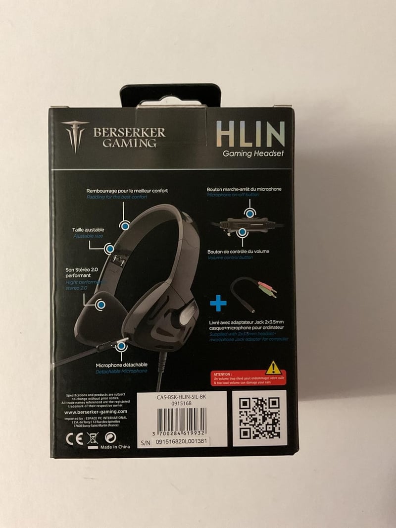 BERSERKER HLIN Gaming Headset Ezüst/Fekete 3.5mm Jack USB PS5 Xbox One Switch Kompatibilis