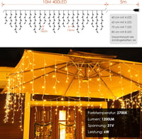 BESCOST 10m 400 LED-es jégcsap fényfüzér távirányítóval, vízálló, 8 üzemmód 2