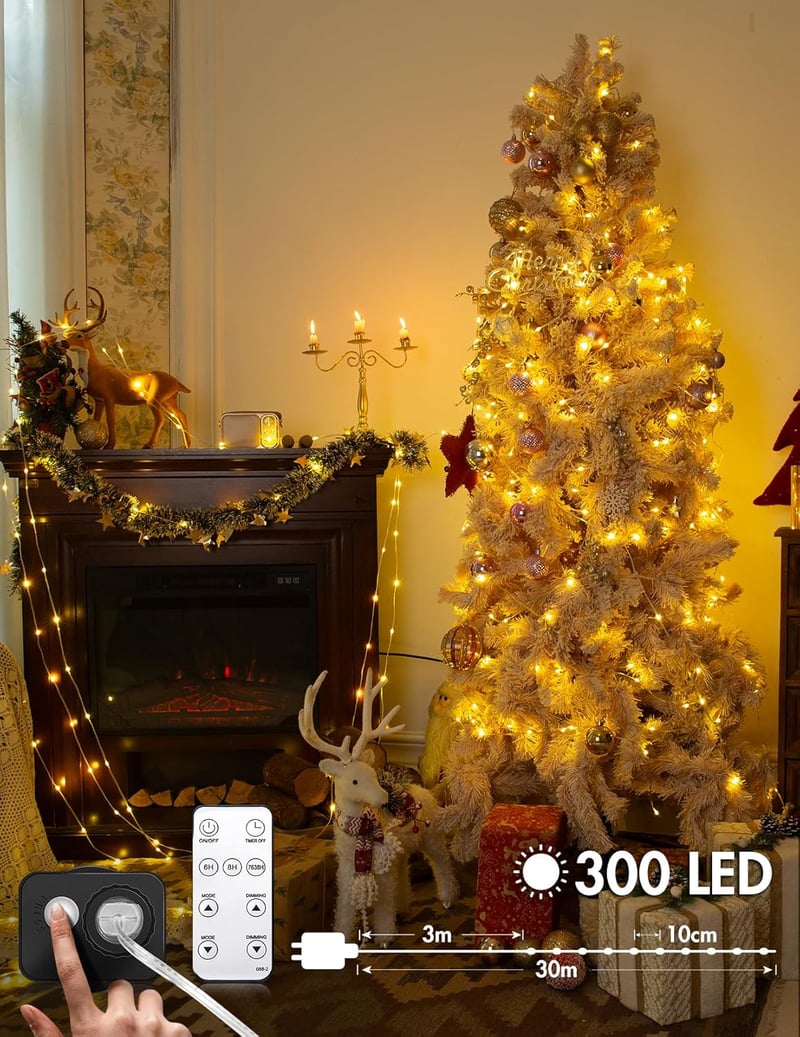 BESCOST 300 LED Kültéri Fényfüzér Meleg Fehér 8 Móddal Vízálló Kerti Dekoráció