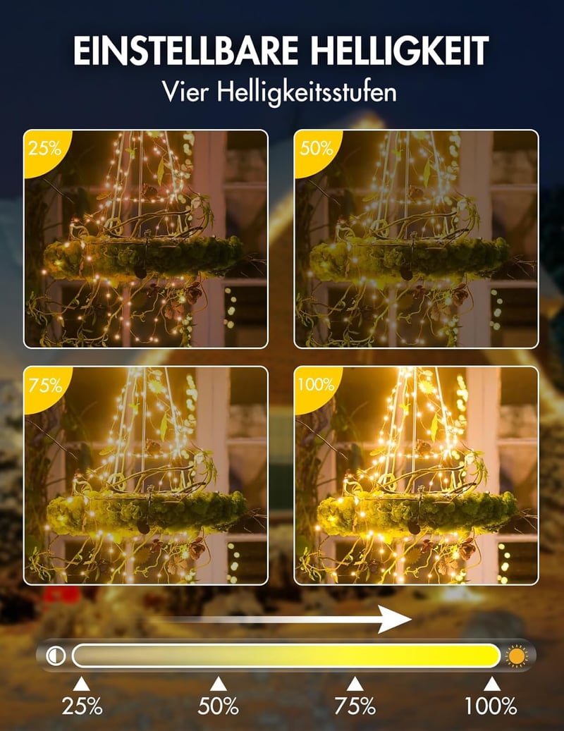 BESCOST 300 LED Kültéri Fényfüzér Meleg Fehér 8 Móddal Vízálló Kerti Dekoráció