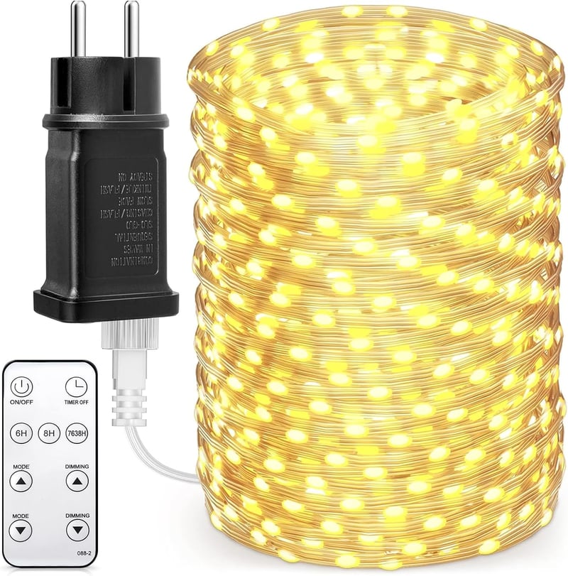 BESCOST 300 LED Kültéri Fényfüzér Meleg Fehér 8 Móddal Vízálló Kerti Dekoráció