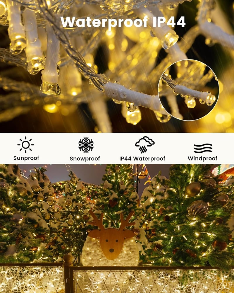 BESCOST 50m 500 LED kültéri tündérfény távirányítóval, 8 mód, vízálló, időzítő, meleg fehér