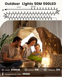 BESCOST 50m 500 LED kültéri tündérfény távirányítóval, 8 mód, vízálló, időzítő, meleg fehér 2