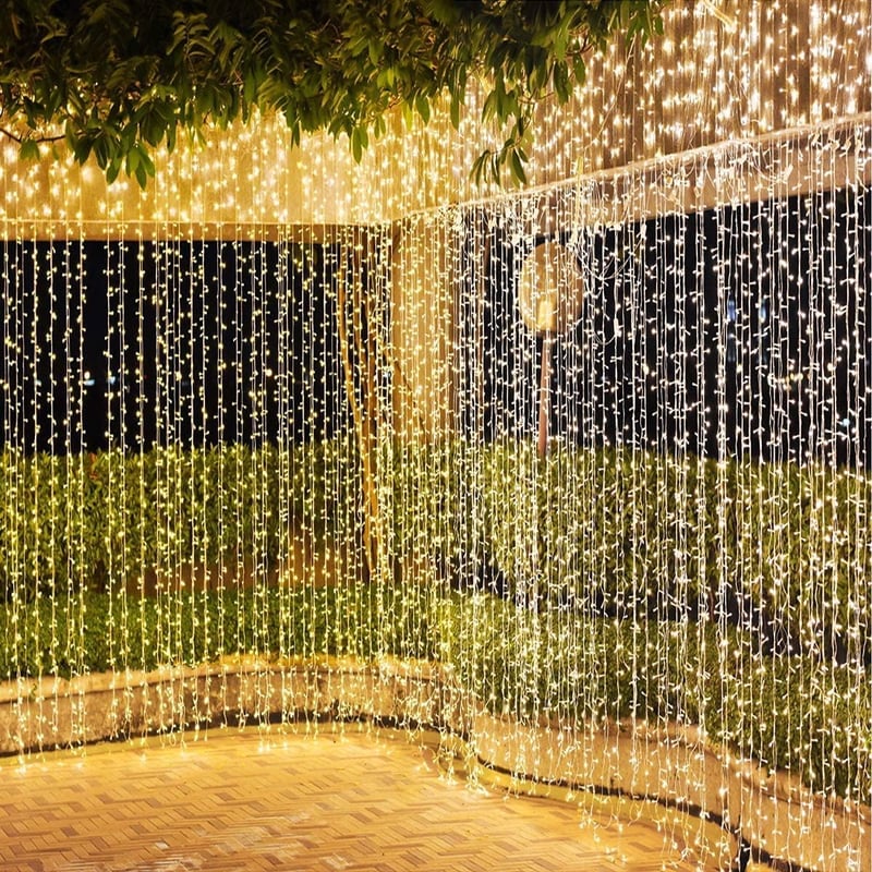 BESCOST 600 LED-es Függönylámpa 6x3m Kültéri Meleg Fehér 8 Üzemmód