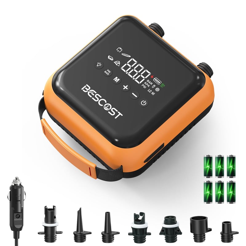 Elektrická SUP pumpa BESCOST s akumulátorom, 20 PSI, 3 dosky na jedno nabitie, dvojstupňová pumpa s automatickým zastavením pre kajaky, člny a stany, rýchlonabíjanie USB-C
