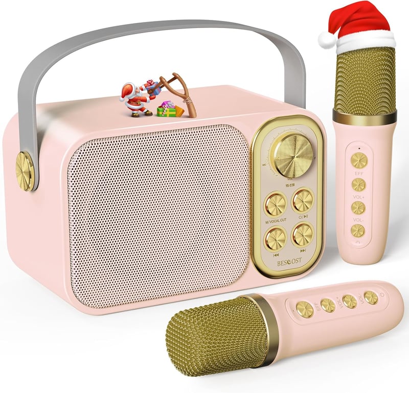 BESCOST Karaoke Gép 2 Mikrofonnal, Bluetooth Karaoke Rendszer 7 Hangeffektussal