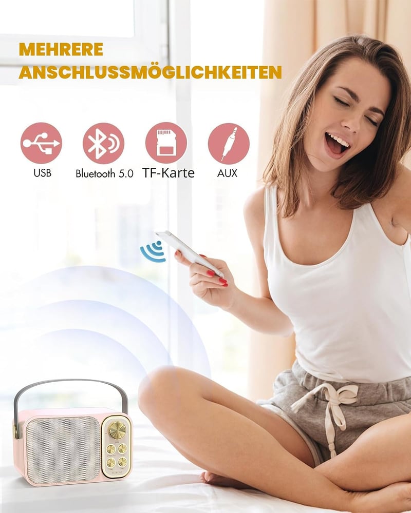 BESCOST Karaoke Gép 2 Mikrofonnal, Bluetooth Karaoke Rendszer 7 Hangeffektussal