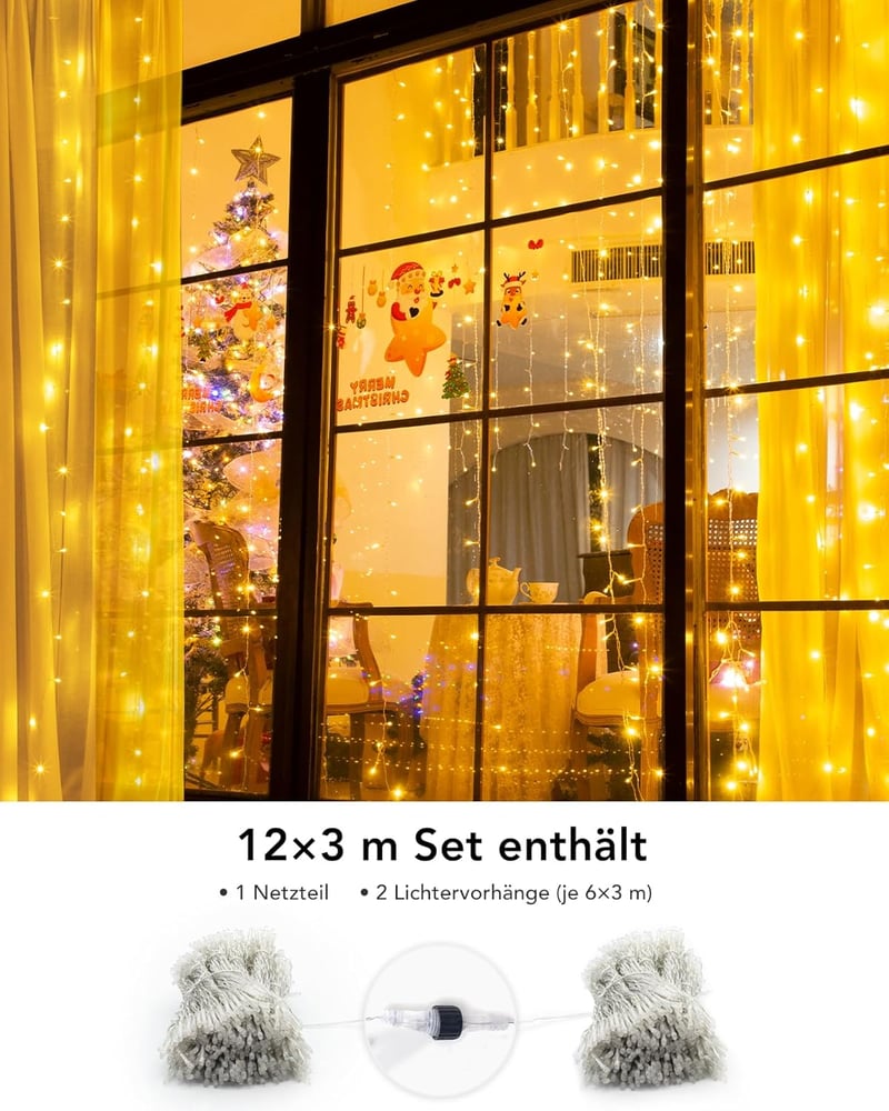 BESCOST LED fényfüggöny 1200 LED 12x3m 8 mód távirányító vízálló