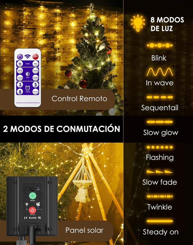 BESCOST Napelemes LED Fényfüzér Kültéri 2x15m 150LED IP65 Vízálló