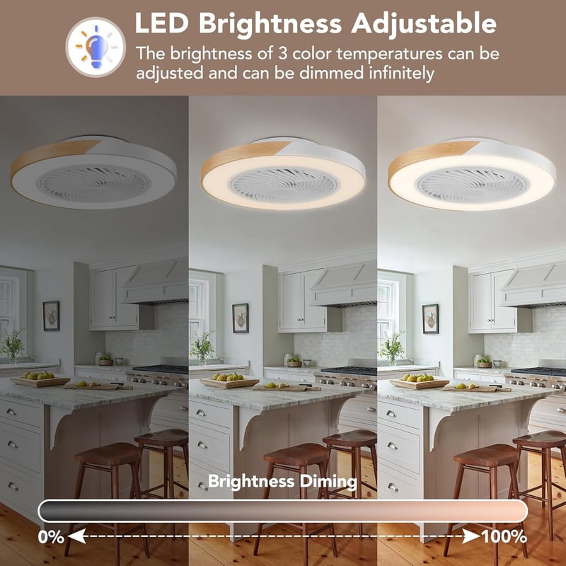 BESCOST RGB LED Mennyezeti Lámpa Ventilátorral - 3 Színhőmérséklet, 6 Sebességfokozat, 4500lm, Távirányítós, Időzíthető, Fehér-Fa Színű