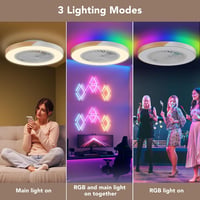 BESCOST RGB LED Mennyezeti Lámpa Ventilátorral - 3 Színhőmérséklet, 6 Sebességfokozat, 4500lm, Távirányítós, Időzíthető, Fehér-Fa Színű 4