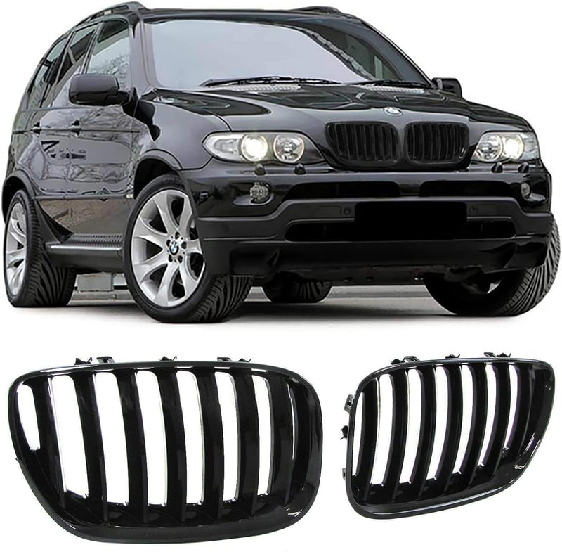 Beside_Auto X5 E53 2004-2006 Első Lökhárító Rács Fényes Fekete Pár