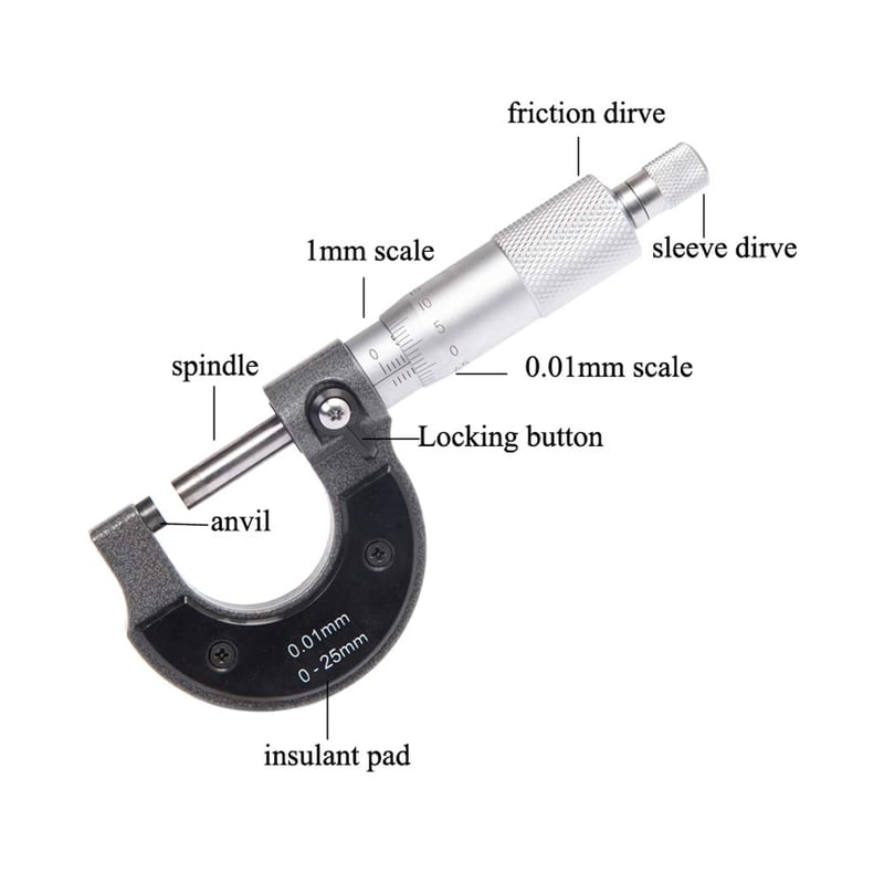 Beslands Mikrométer 0-25mm Mérőcsavar 0.01mm Pontosság Metrikus