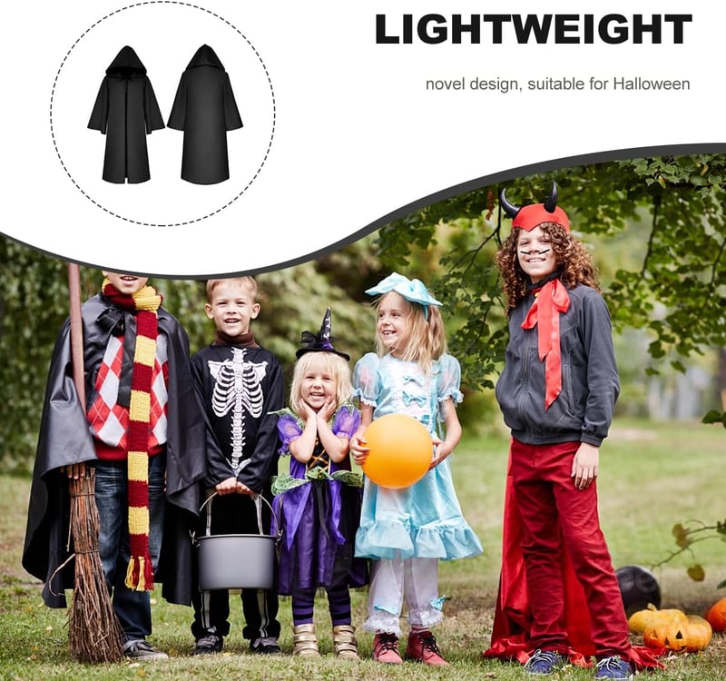 BESPORTBLE Fekete Gyerek Köpeny Halloween Jelmez Varázslóköpeny L-es