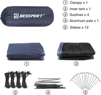 Bessport 2-3 személyes camping sátor 2 ajtóval, ultralight, vízálló, szellőztetett, 4 évszakos kupola sátor 3