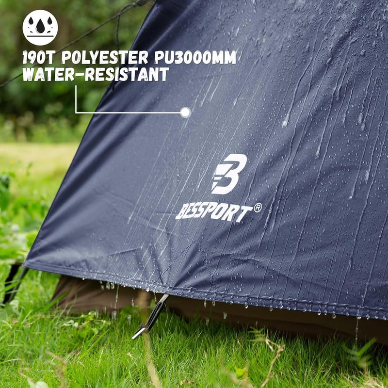 Bessport 2-3 személyes camping sátor 2 ajtóval, ultralight, vízálló, szellőztetett, 4 évszakos kupola sátor