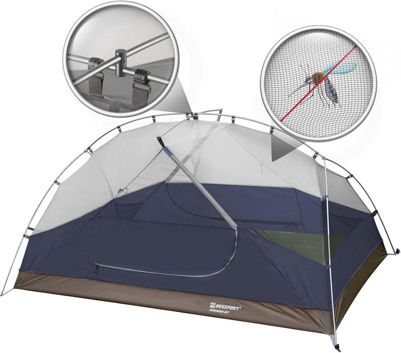 Bessport 2-3 személyes camping sátor 2 ajtóval, ultralight, vízálló, szellőztetett, 4 évszakos kupola sátor