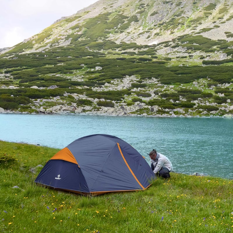 Bessport 2-3 személyes camping sátor 2 ajtóval, ultralight, vízálló, szellőztetett, 4 évszakos kupola sátor