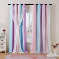 Best Baisite zatemňovací záves do detskej izby, 2 ks, dvojvrstvový s hviezdičkami, pre dievčatá, ružovo-modro-fialový, 132x175 cm 1