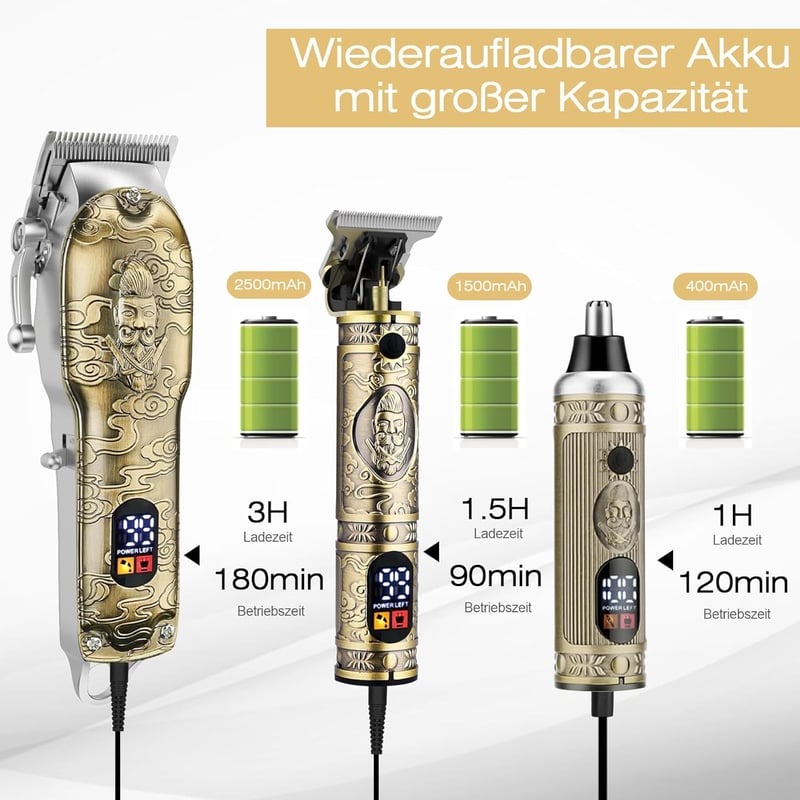 Bestauty 2-in-1 Hajvágó és Szakállvágó Készlet - Vízálló Orr- és Fülszőrzet Trimmelő, 2500 mAh Akkumulátor, Barna Színben - Brown