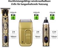 Bestauty Férfi Elektromos Borotva 3 Rugalmas Pengével - Vízálló Orr- és Hajszőrzet Vágó, Kopasz Borotva, Arany Színű Férfi Ajándékszett 3