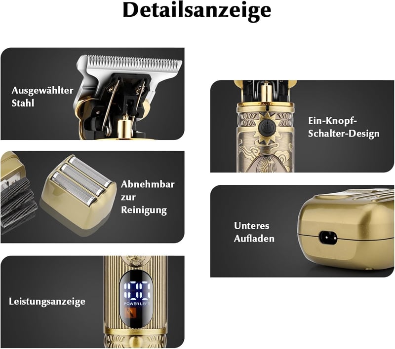 Bestauty Férfi Elektromos Borotva 3 Rugalmas Pengével - Vízálló Orr- és Hajszőrzet Vágó, Kopasz Borotva, Arany Színű Férfi Ajándékszett