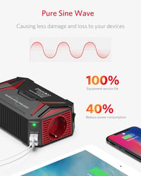 BESTEK 300W Inverter 12V 230V TÜV Autós Áramátalakító USB Portokkal 5