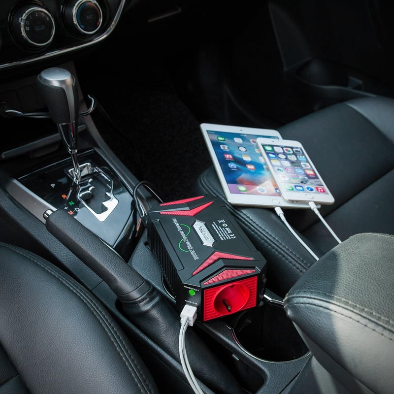 BESTEK 300W Inverter 12V 230V TÜV Autós Áramátalakító USB Portokkal