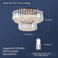 BESTIER Modern Fekete Kristály Mennyezeti Lámpa - 33 cm LED Csillár Étkezőbe, Nappaliba, Hálószobába, 4 G9 Izzós 3
