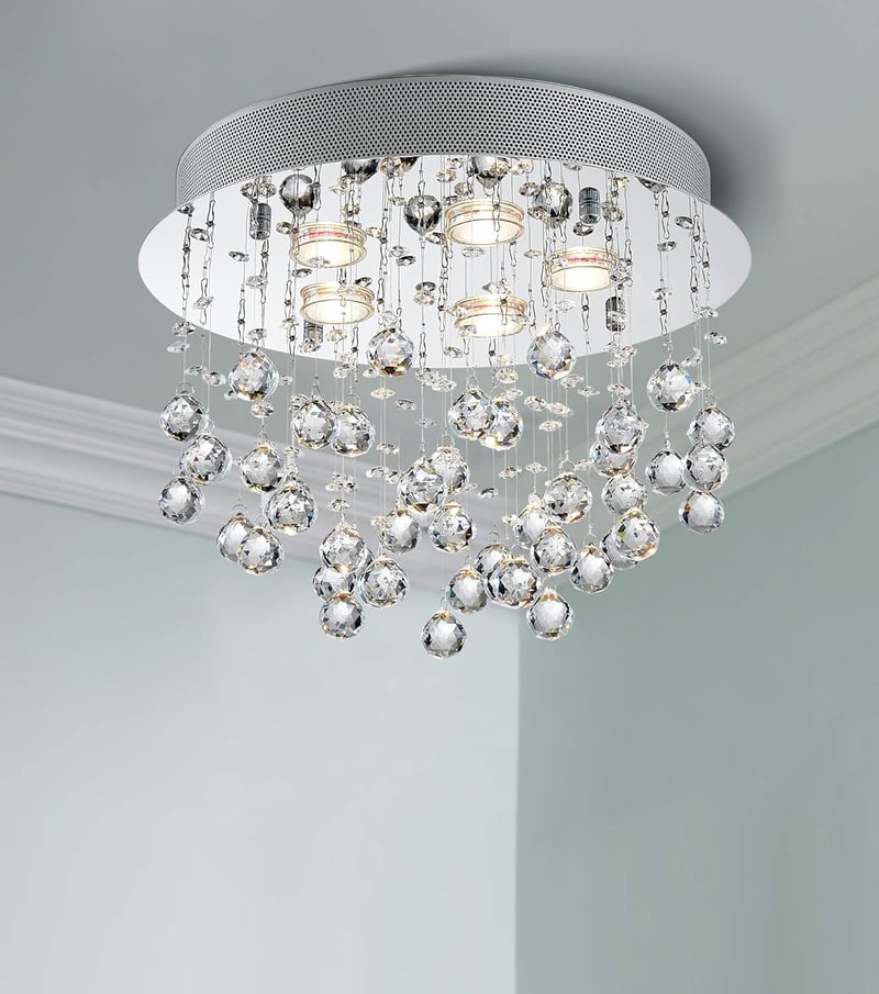 BESTIER Modern Kristály Esőcsepp Csillár - Mennyezeti LED Lámpa 6 G9 Izzóval, Króm, 38 cm, Szabályozható Fényerő, Étkezőbe, Fürdőbe