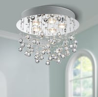 BESTIER Modern Kristály Esőcsepp Csillár - Mennyezeti LED Lámpa 6 G9 Izzóval, Króm, 38 cm, Szabályozható Fényerő, Étkezőbe, Fürdőbe 4