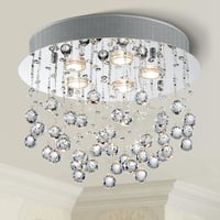 BESTIER Modern Kristály Esőcsepp Csillár - Mennyezeti LED Lámpa 6 G9 Izzóval, Króm, 38 cm, Szabályozható Fényerő, Étkezőbe, Fürdőbe 1