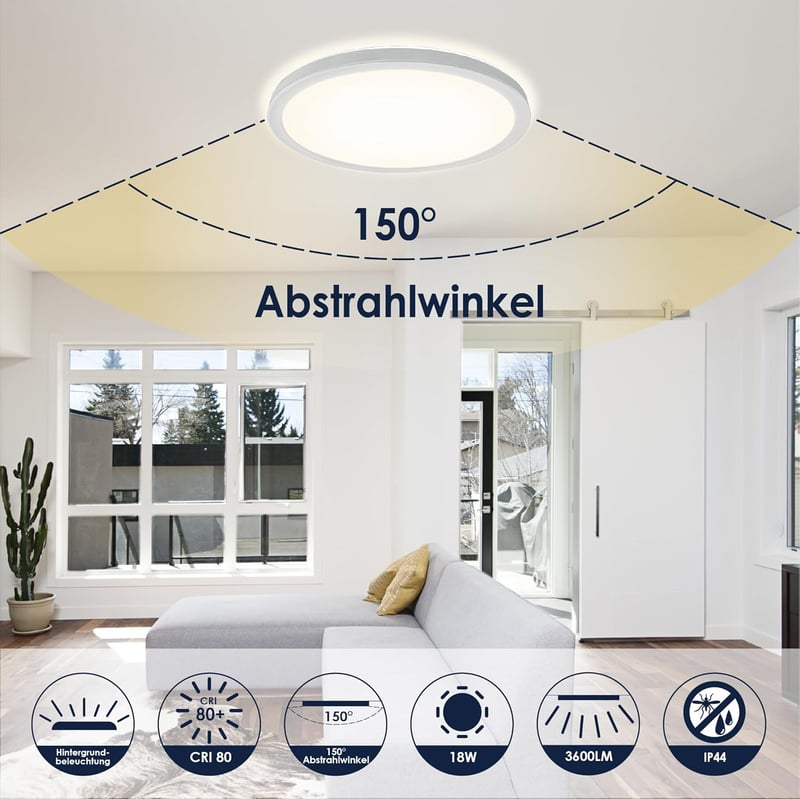 BestLuz LED mennyezeti lámpa 18W 3600lm 4000K lapos fehér konyha nappali