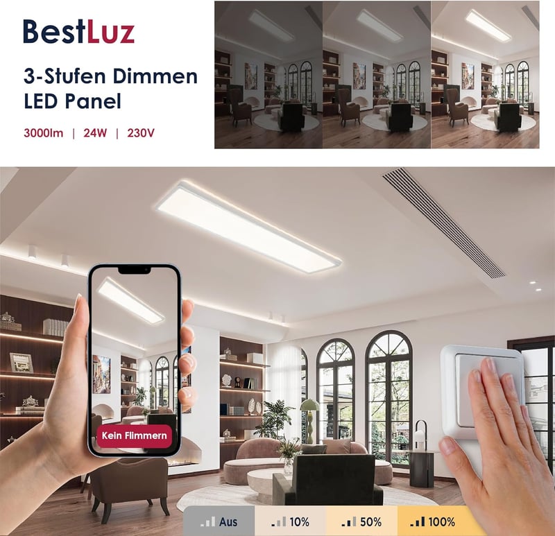 BestLuz LED Panel Mennyezeti Lámpa 580x200mm Dimmelhető Semleges Fehér