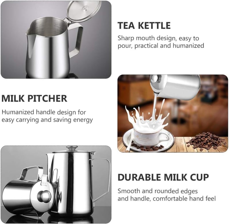 BESTonZON Tejkiöntő Rozsdamentes Acél 600ml Tejhabosító Kávé Cappuccino Latte