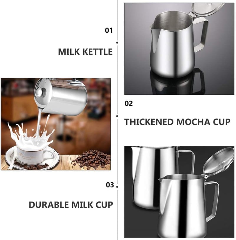 BESTonZON Tejkiöntő Rozsdamentes Acél 600ml Tejhabosító Kávé Cappuccino Latte