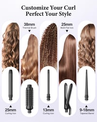Set 5 în 1 BESTOPE PRO pentru coafarea părului cu placă de îndreptat, perie termică, 3 ondulatoare ceramice (9-25 mm), 13 setări de temperatură, mănușă termorezistentă și suport, negru 2