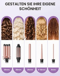 Set de Ondulator 5 în 1 BESTOPE PRO cu Perie Termică, 3 Ondulatoare Ceramice (9-25 mm), Placă de Îndreptat Părul, 13 Trepte de Temperatură, cu Mănușă Termorezistentă și Covoraș 2