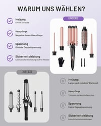 Set de Ondulator 5 în 1 BESTOPE PRO cu Perie Termică, 3 Ondulatoare Ceramice (9-25 mm), Placă de Îndreptat Părul, 13 Trepte de Temperatură, cu Mănușă Termorezistentă și Covoraș 7